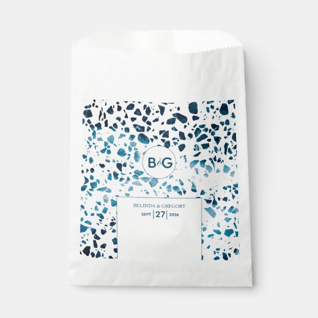 Sachets En Papier Abstrait moderne Terrazzo Mosaic Mariage bleu (Devant)