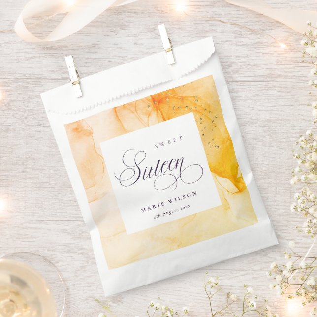 Sachets En Papier Abstrait Pastel Jaune Orange Douce 16 Anniversaire (Coupé)