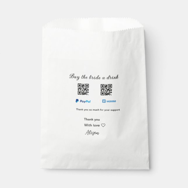 Sachets En Papier Acheter une boisson à la mariée donation QR Venmo  (Devant)
