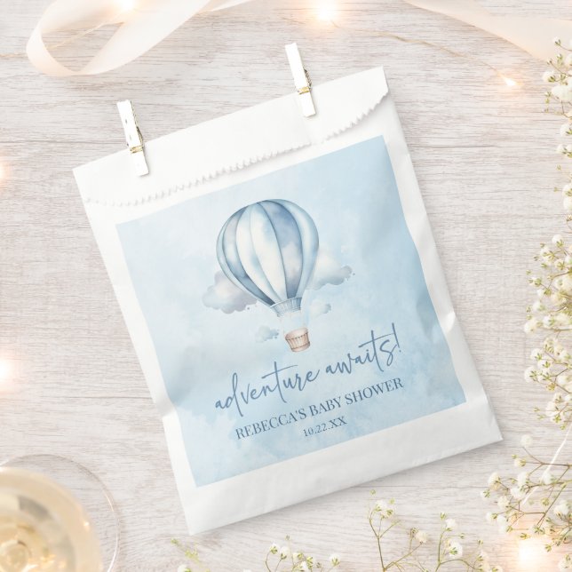 Sachets En Papier Adventure Attend ! Baby shower Blue Hot Air Balloo (Coupé)