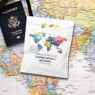 Sachets En Papier Adventure Await World Map Baby shower de voyage
