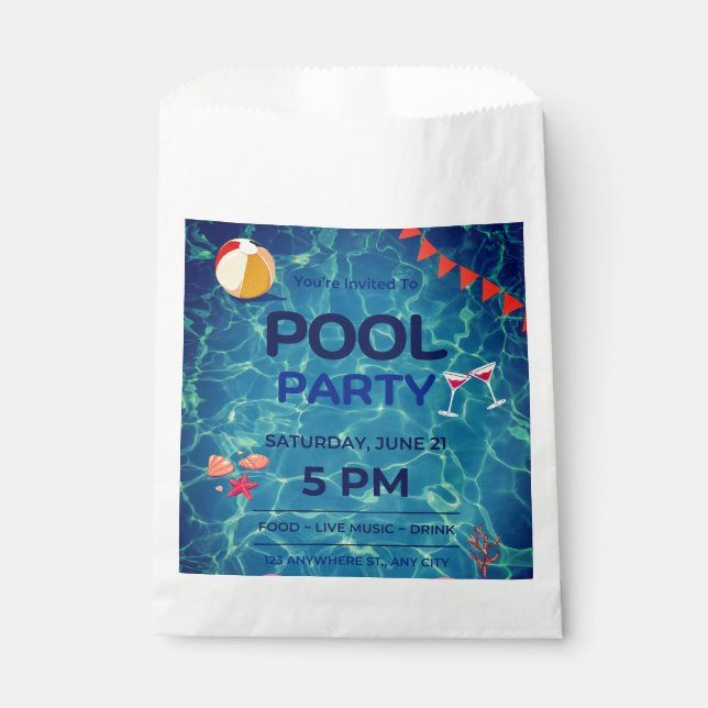 Sachets En Papier Affiche de bienvenue d'anniversaire de la piscine (Devant)
