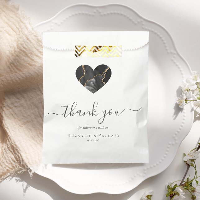 Sachets En Papier Agate Heart Script Merci Black Gold Mariage (Créateur téléchargé)