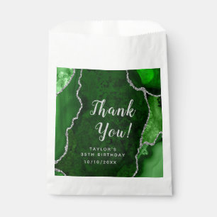 Sachets En Papier Agate vert et argent Anniversaire Merci
