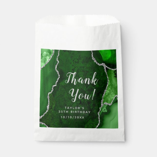 Sachets En Papier Agate vert et argent Anniversaire Merci (Devant)
