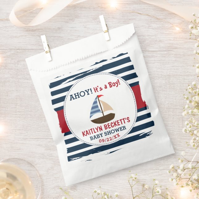 Sachets En Papier Ahoy C'est un garçon ! Baby shower nautique (Coupé)