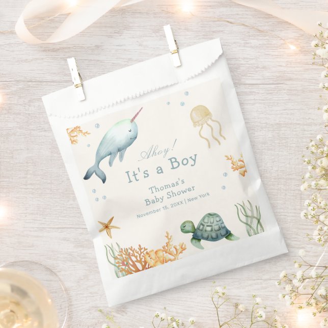 Sachets En Papier Ahoy Neutre Sous Le Baby shower Des Baleines De Me (Coupé)