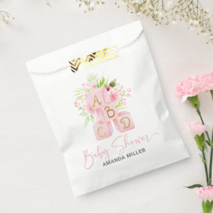 Sachets En Papier Alphabet rose Floral Blocs Typographie Baby shower
