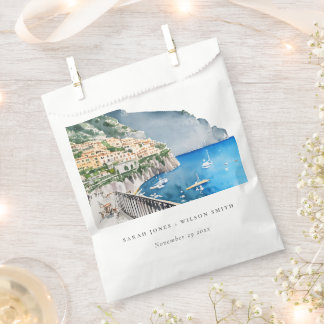 Sachets En Papier Amalfi Coast Italie Aquarelle Mariage Paysage
