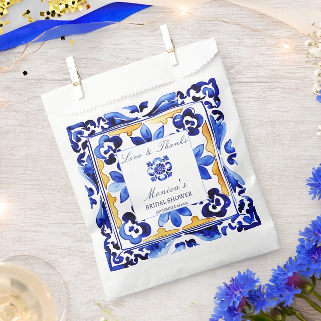 Sachets En Papier Amalfi Vietri Italien carrelage bleu douche nuptia (Amalfi Vietri Italian blue tiles bridal shower Favor Bag)