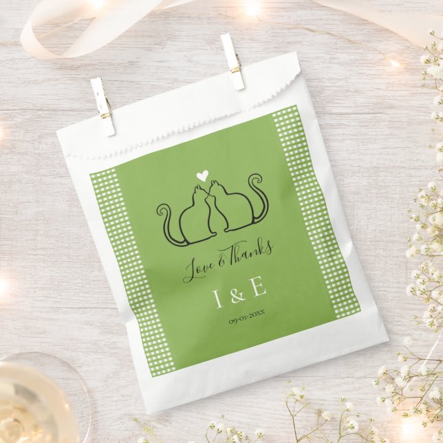 Sachets En Papier Amoureux de Chats Mignons Mariage Vert Citron Ging (Coupé)