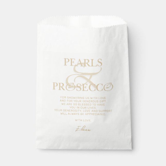Sachets En Papier Ampersand White Pearls & Prosecco Fête des mariées (Devant)