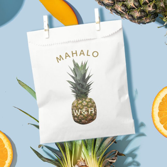 Sachets En Papier Ananas tropical Mahalo Merci Favoriser Sac (🍍Mahalo is Hawaiian for thank you. Just add your initials!  🍍 )