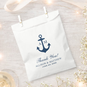 Sachets En Papier Ancre bleu marine Merci Mariage