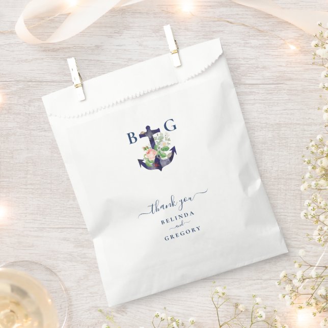 Sachets En Papier Ancre Floral Nautical Summer Mariage (Coupé)