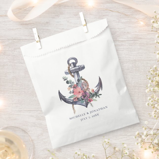 Sachets En Papier Ancre florale nautique Mariage cadeau Favoriser sa (Coupé)