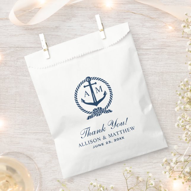 Sachets En Papier Ancre marine nautique Monogramme Mariage Merci (Coupé)