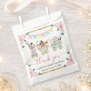 Sachets En Papier Animaux de cirque Fleurs rose aquarelle Baby Showe