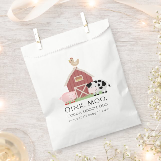 Sachets En Papier Animaux de ferme Barnyard Baby shower blanc Favori (Coupé)