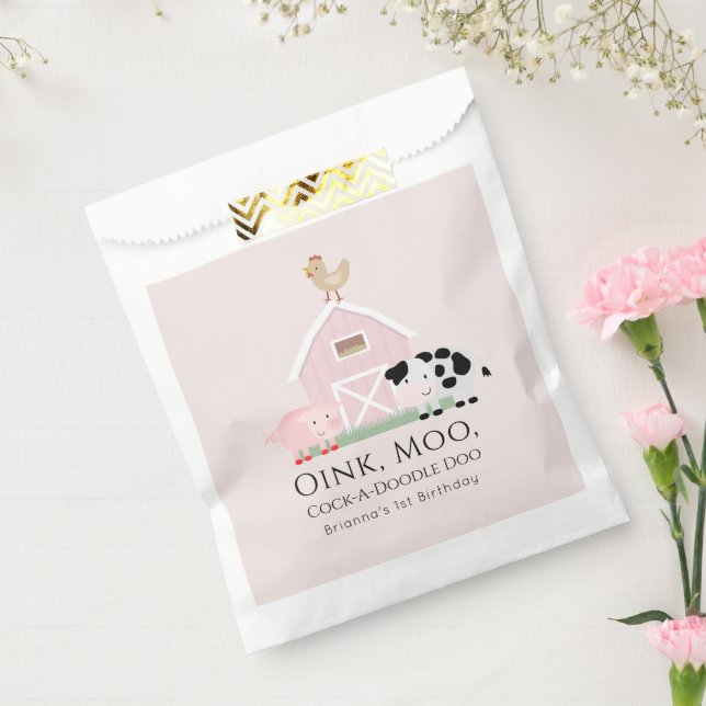 Sachets En Papier Animaux de ferme Barnyard Rose fille Anniversaire  (Scellé)
