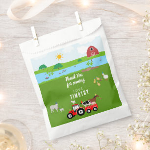Sachets En Papier Animaux de ferme et tracteur rouge Thème de fête d