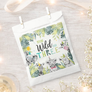 Sachets En Papier Animaux de fête Safari Jeune sauvage et trois Anni