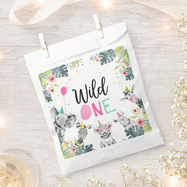 Sachets En Papier Animaux de fête Safari Wild One Girl Premier anniv (Coupé)
