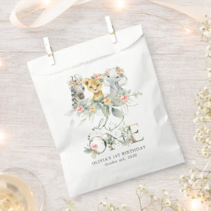Sachets En Papier Animaux de la jungle, Safari, Fleurs, Premier Anni