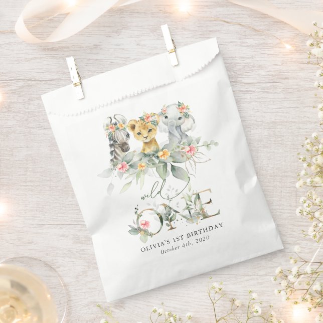 Sachets En Papier Animaux de la jungle, Safari, Fleurs, Premier Anni (Coupé)