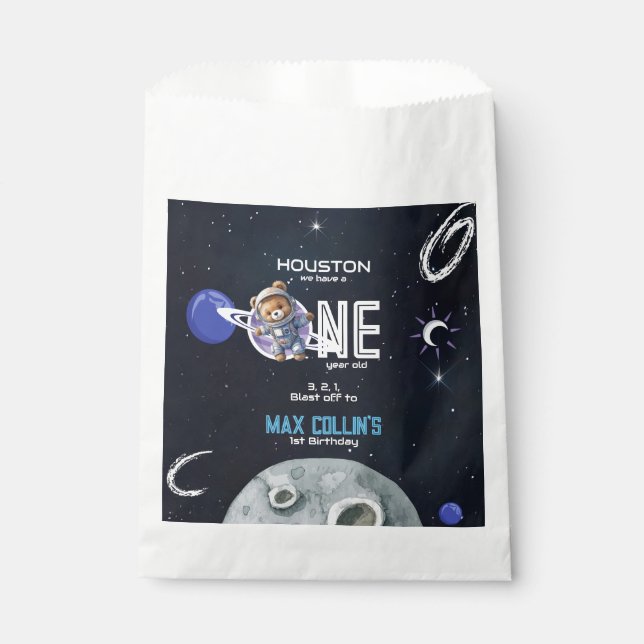 Sachets En Papier Anniversaire 1 an Astronaute dans l'Espace (Devant)