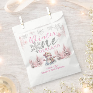 Sachets En Papier Anniversaire 1 an Winter Onederland Rose Pailleté