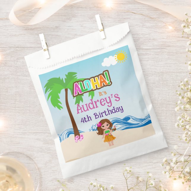 Sachets En Papier Anniversaire Aloha Luau (Coupé)
