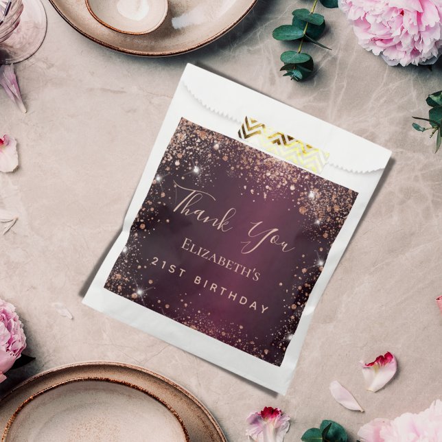 Sachets En Papier Anniversaire Bourgogne rose or tiara merci (Créateur téléchargé)