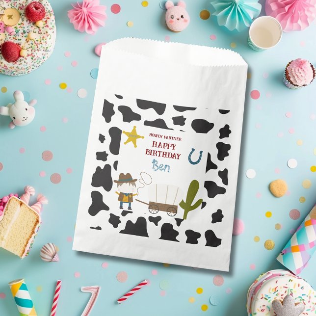 Sachets En Papier Anniversaire Cowboy avec Impression de Vache Migno (Créateur téléchargé)