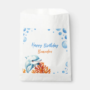 Sachets En Papier Anniversaire de enfant dauphin de corail bleu et o