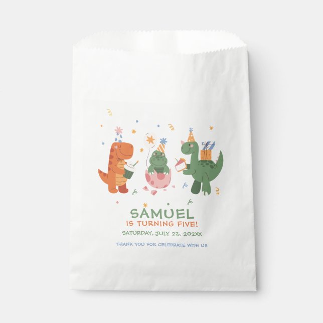Sachets En Papier Anniversaire de enfant de dinosaures enfantins col (Devant)