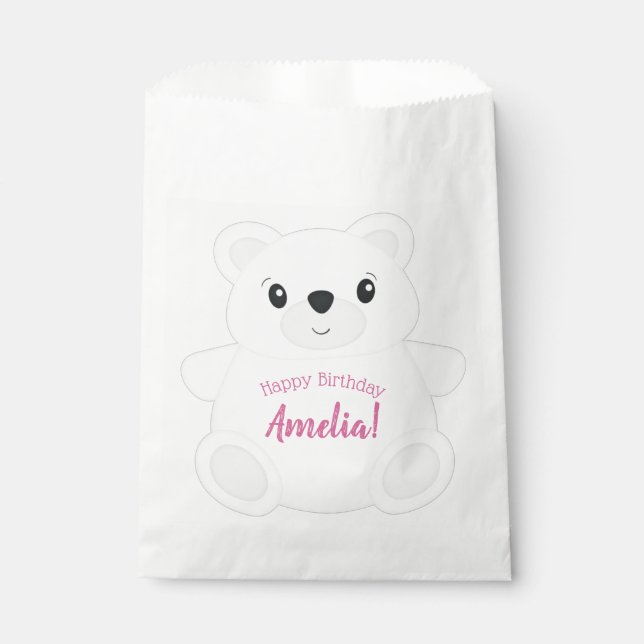 Sachets En Papier Anniversaire de l'Ours rose (Devant)