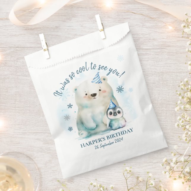 Sachets En Papier Anniversaire d'hiver des ours pingouins et polaire (Coupé)