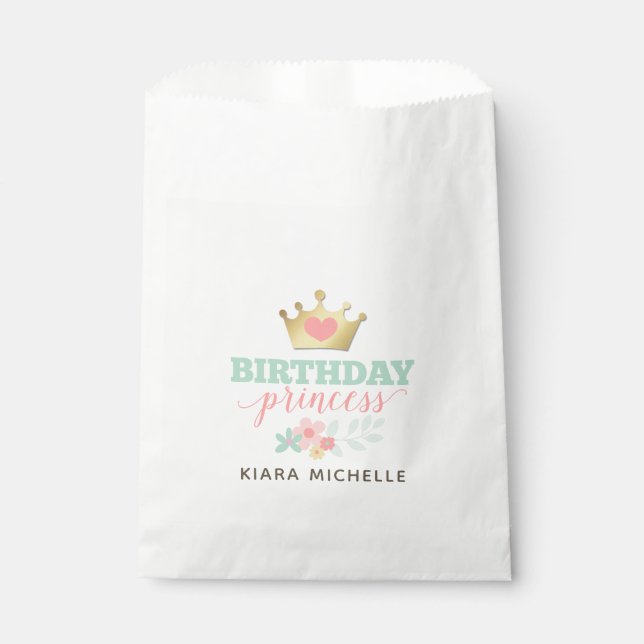 Sachets En Papier Anniversaire Princess Gold Crown & Shabby Pink Flo (Devant)