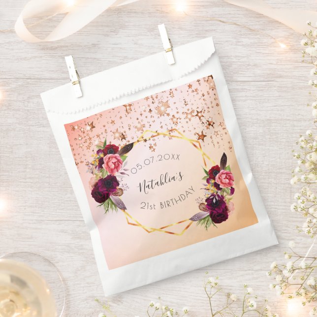 Sachets En Papier Anniversaire rose or rousse rose rose monogramme g (Coupé)