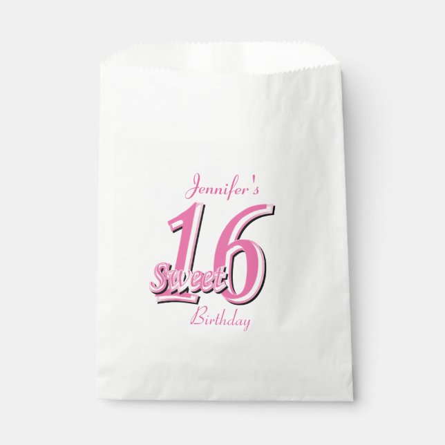 Sachets En Papier Anniversaire seize ans | Rose (Devant)