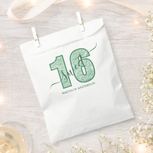 Sachets En Papier Anniversaire Sweet 16 écriture Paillettes Vertes