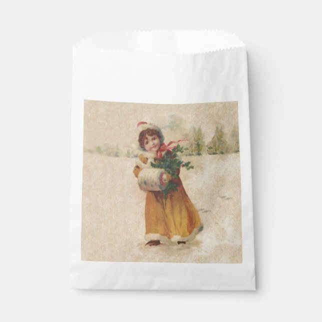 Sachets En Papier Antique Fille de Noël Enfant d'hiver (Devant)