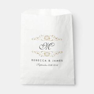 Sachets En Papier Antique Gold Flourish Monogramme Mariage Favor Sac