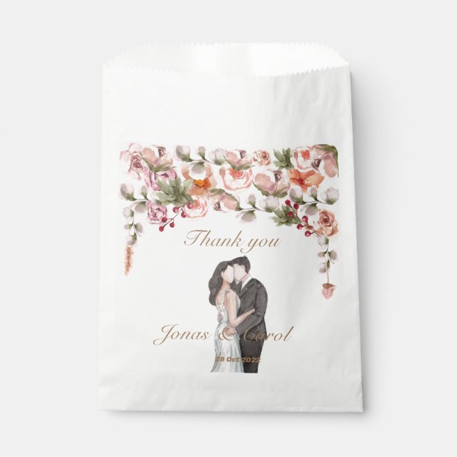 Sachets En Papier Aquarelle à fleurs mariage moderne élégant (Devant)