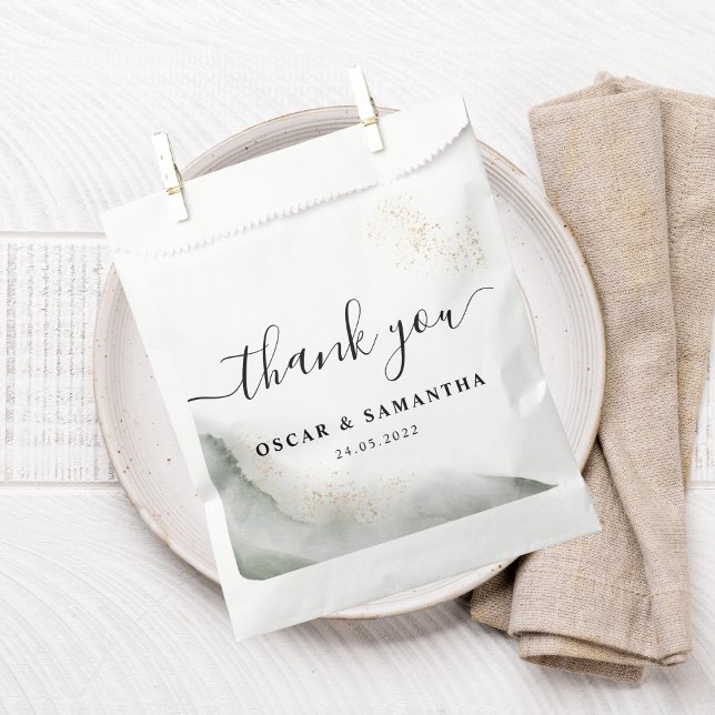 Sachets En Papier Aquarelle Abstraite Traits de Pinceau Verts & Or (Créateur téléchargé)