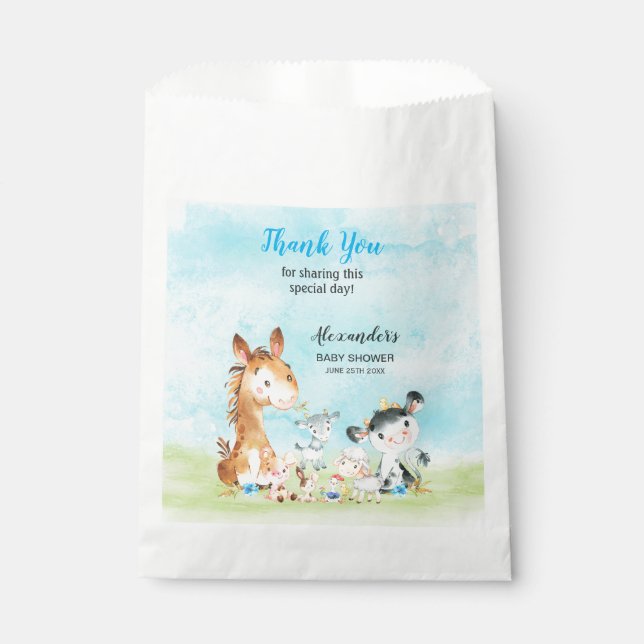 Sachets En Papier Aquarelle Animaux de ferme Boy Merci (Devant)