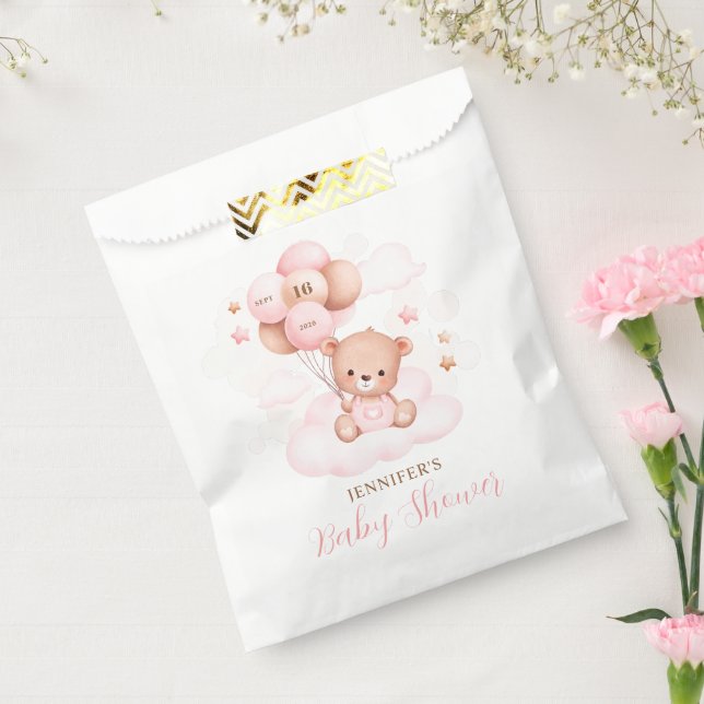Sachets En Papier Aquarelle Ballons roses Baby shower Ours en Teddy (Scellé)