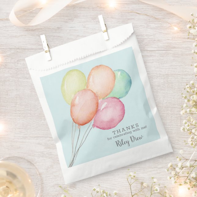 Sachets En Papier Aquarelle Balloon Bunch Bleu Anniversaire Favorise (Coupé)