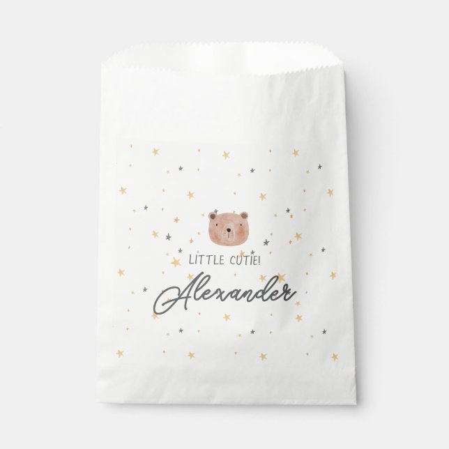 Sachets En Papier Aquarelle blanche et Brown Baby shower mignon (Devant)